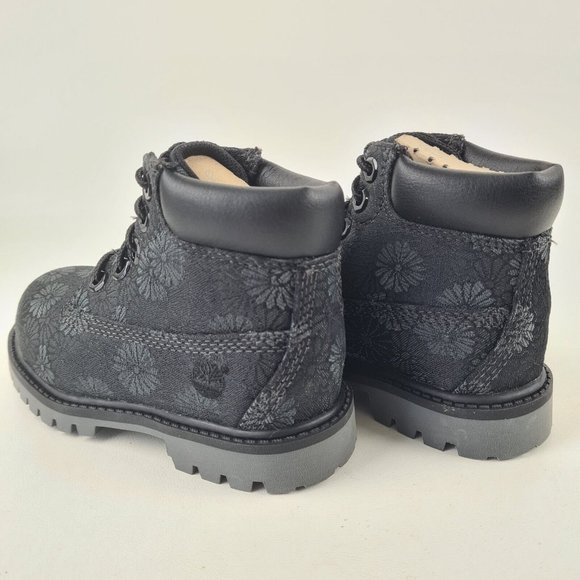 Timberland 6 IN Classic Toddler Boots Black Floral Leather - Picture 8 of 12